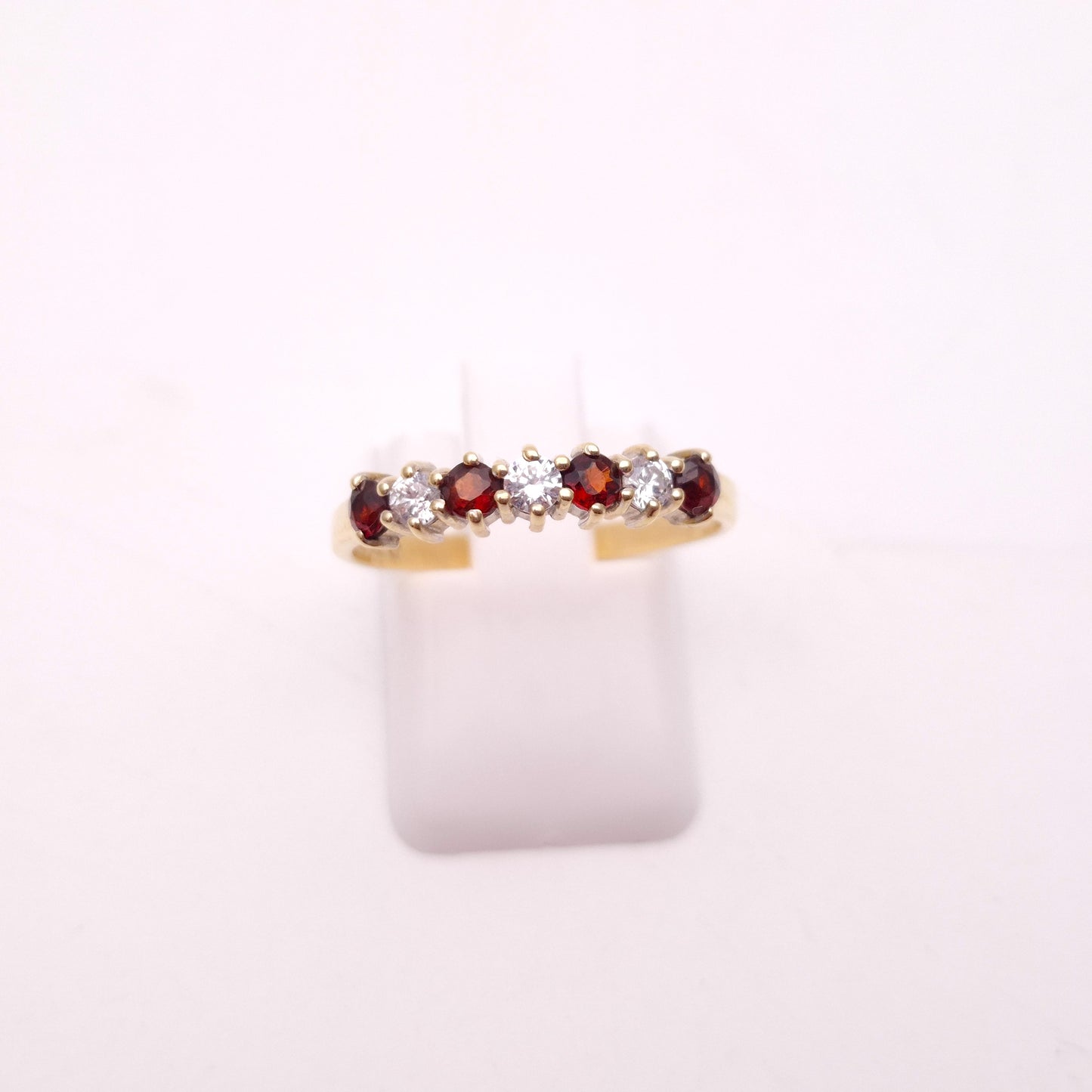 9ct Yellow Gold Garnet and Cubic Zirconia Half Eternity Style Row Ring