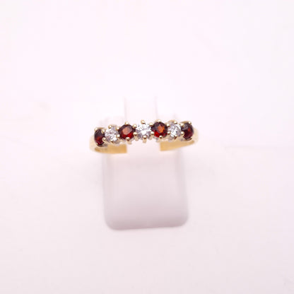 9ct Yellow Gold Garnet and Cubic Zirconia Half Eternity Style Row Ring