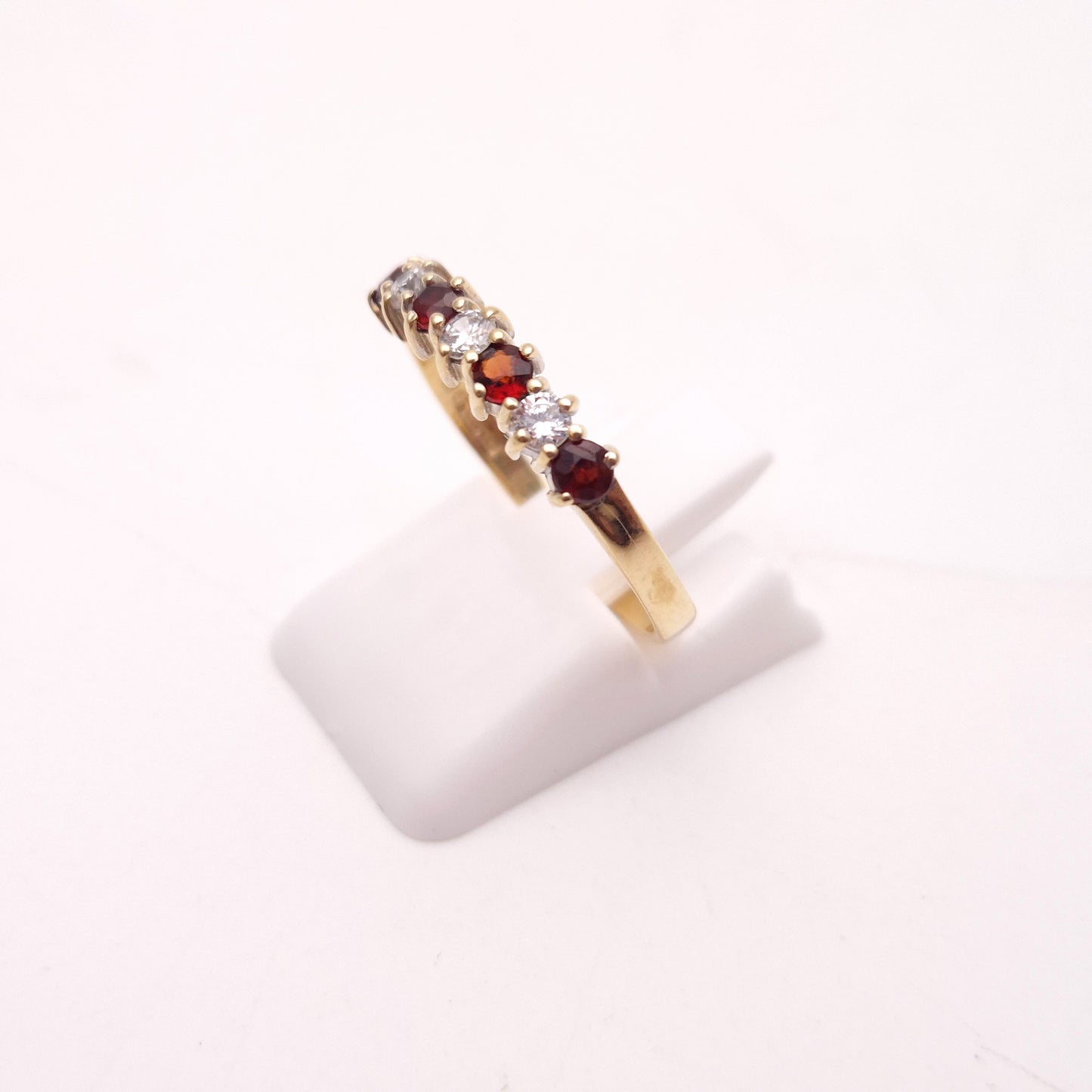 9ct Yellow Gold Garnet and Cubic Zirconia Half Eternity Style Row Ring