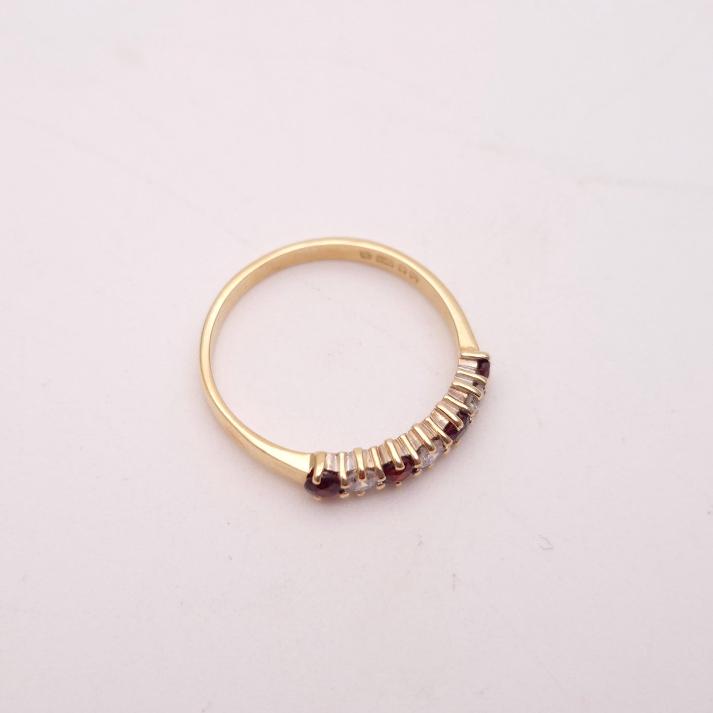 9ct Yellow Gold Garnet and Cubic Zirconia Half Eternity Style Row Ring