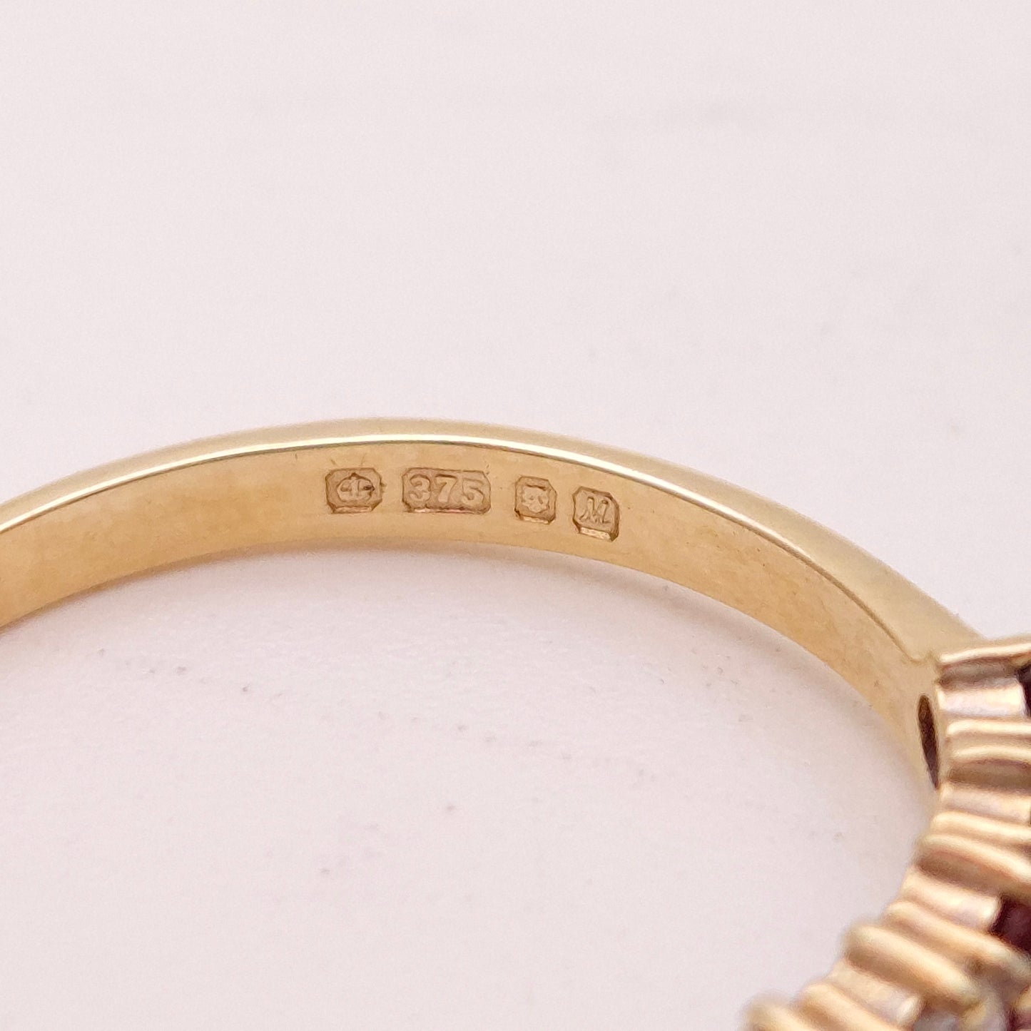 9ct Yellow Gold Garnet and Cubic Zirconia Half Eternity Style Row Ring