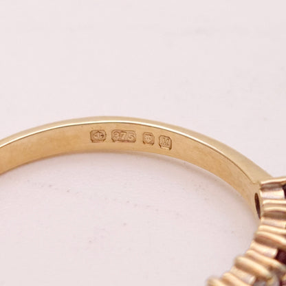 9ct Yellow Gold Garnet and Cubic Zirconia Half Eternity Style Row Ring