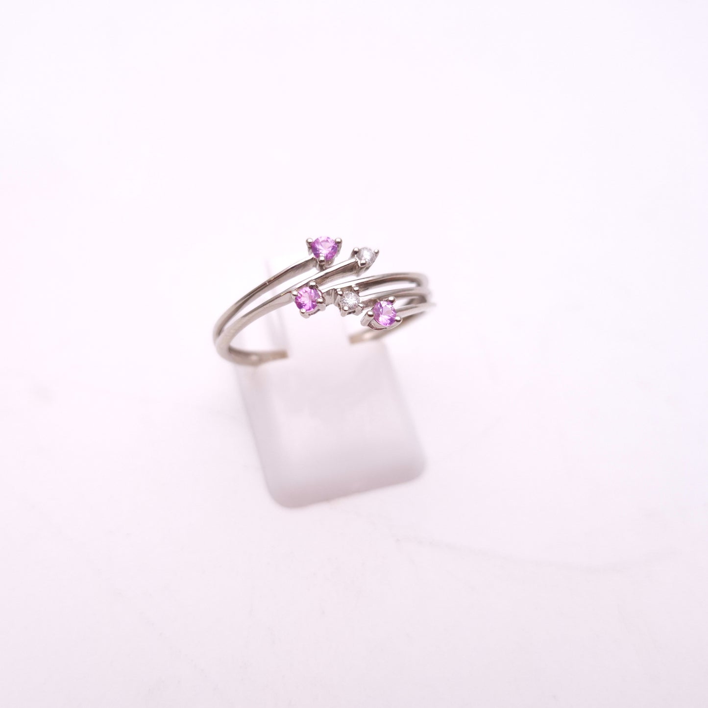 9ct White Gold Pink Sapphire and Diamond Spray Ring