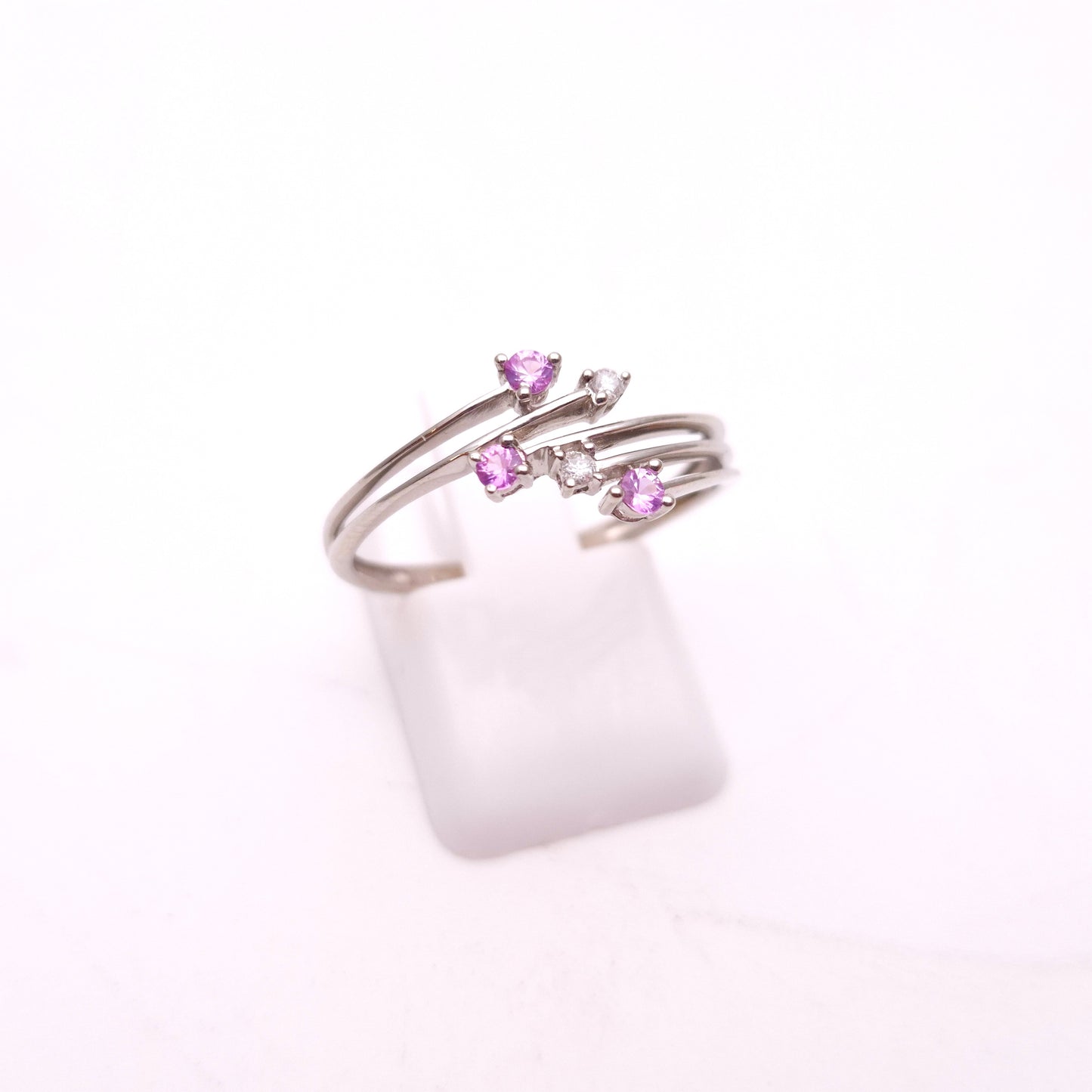 9ct White Gold Pink Sapphire and Diamond Spray Ring