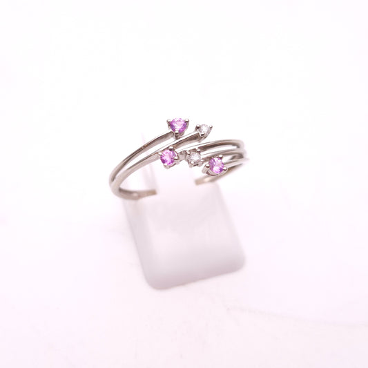 9ct White Gold Pink Sapphire and Diamond Spray Ring
