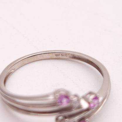 9ct White Gold Pink Sapphire and Diamond Spray Ring