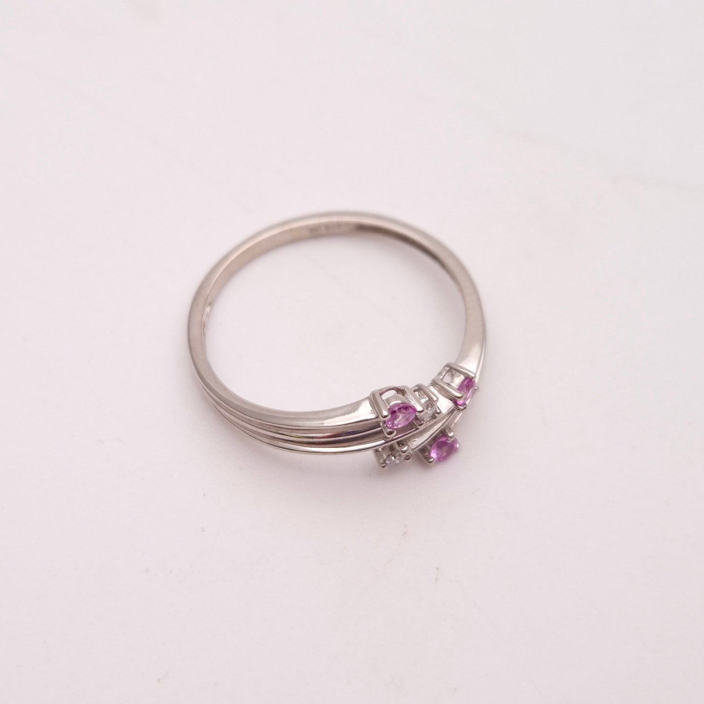 9ct White Gold Pink Sapphire and Diamond Spray Ring