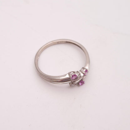 9ct White Gold Pink Sapphire and Diamond Spray Ring