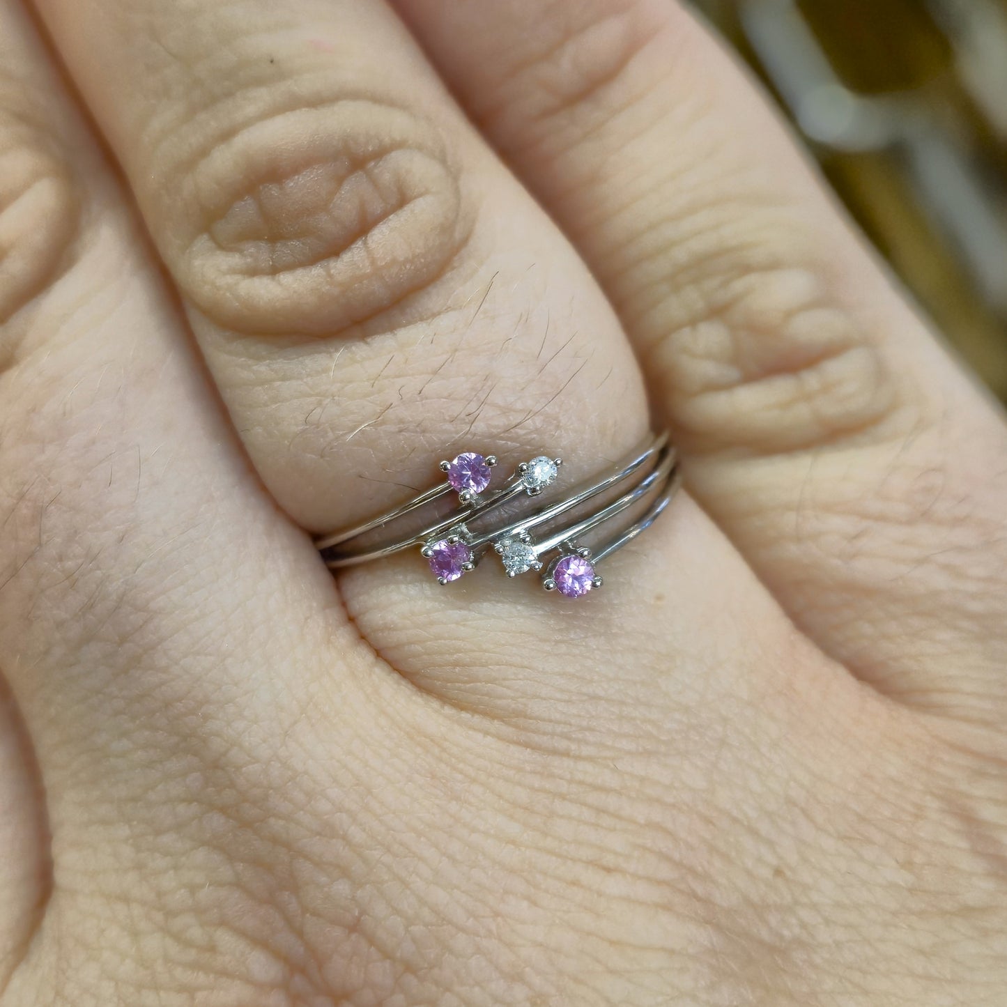 9ct White Gold Pink Sapphire and Diamond Spray Ring