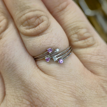9ct White Gold Pink Sapphire and Diamond Spray Ring