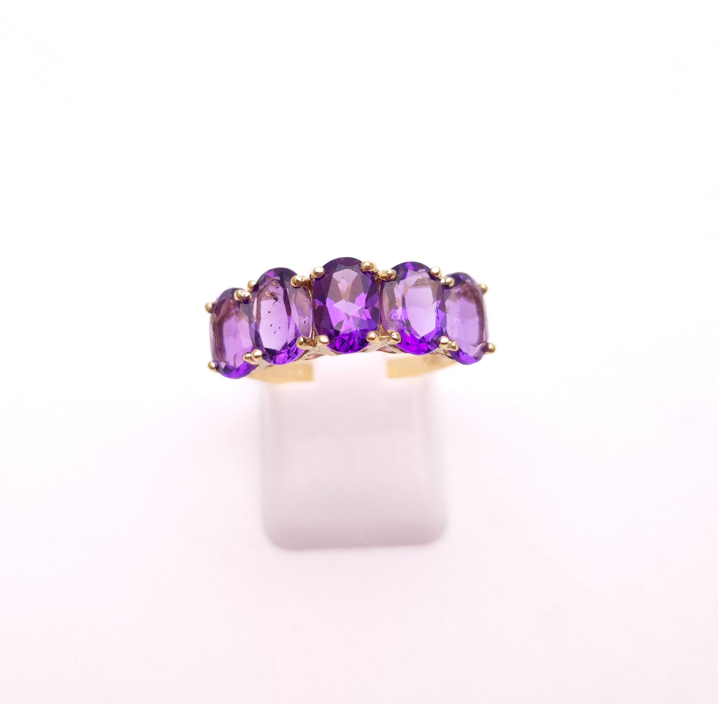 9ct Yellow Gold Oval Cut Amethyst Five Stone Row Ring