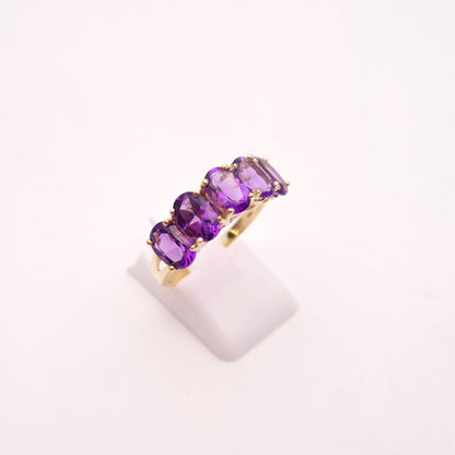 9ct Yellow Gold Oval Cut Amethyst Five Stone Row Ring