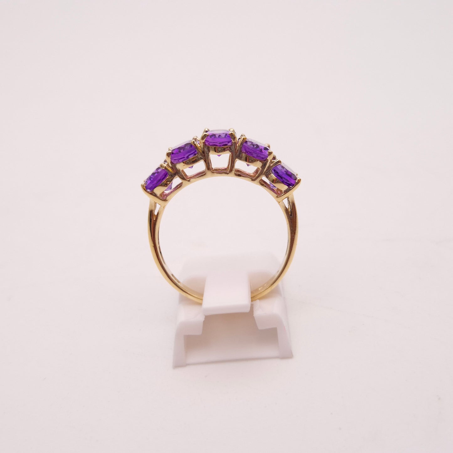 9ct Yellow Gold Oval Cut Amethyst Five Stone Row Ring