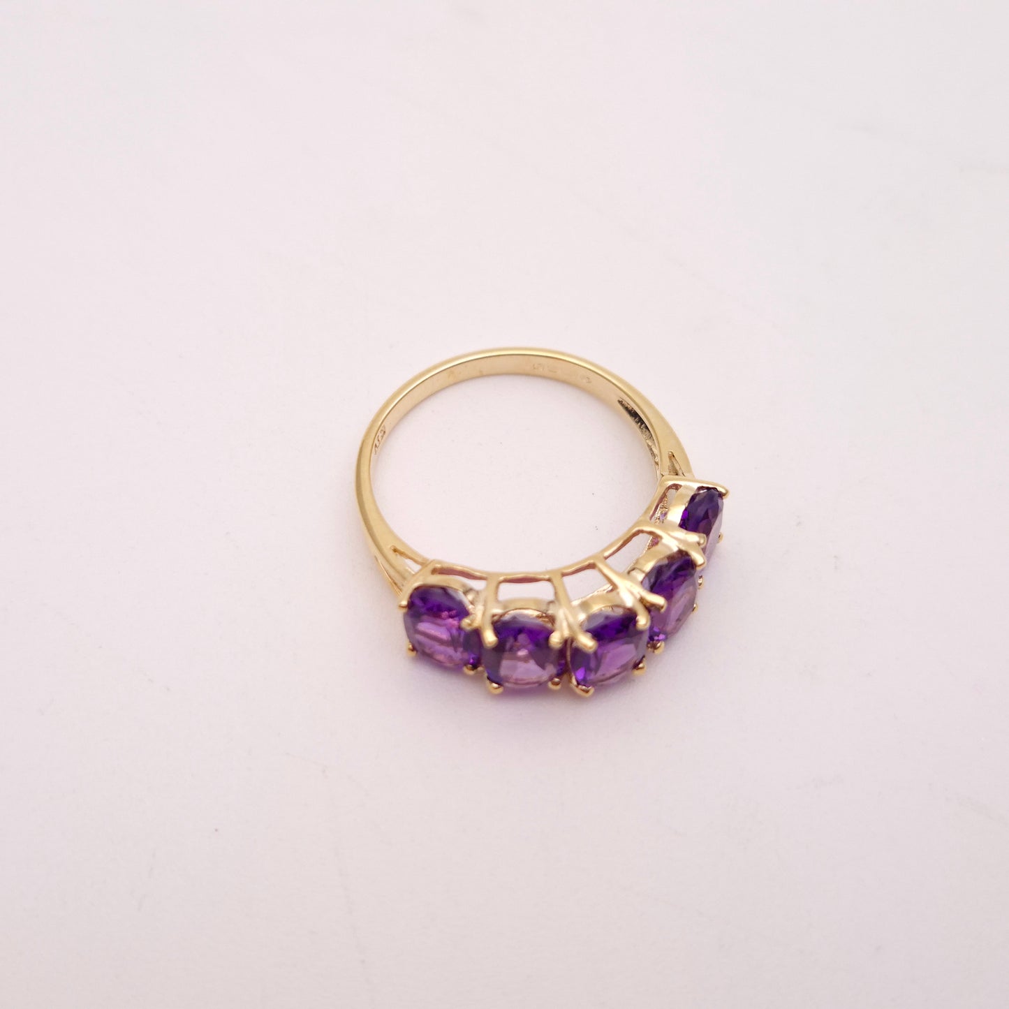 9ct Yellow Gold Oval Cut Amethyst Five Stone Row Ring