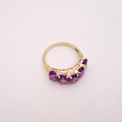 9ct Yellow Gold Oval Cut Amethyst Five Stone Row Ring