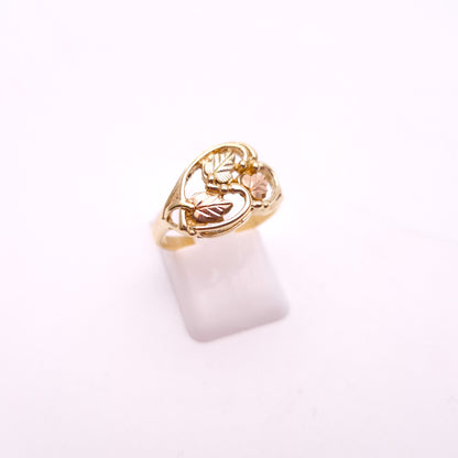 9ct Two Tone Yellow and Rose Gold Leaf Patterned Openwork Ring