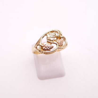 9ct Two Tone Yellow and Rose Gold Leaf Patterned Openwork Ring
