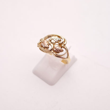 9ct Two Tone Yellow and Rose Gold Leaf Patterned Openwork Ring