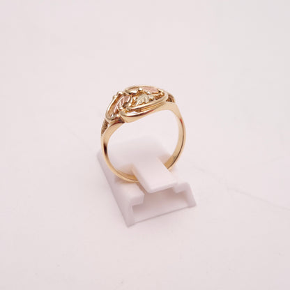 9ct Two Tone Yellow and Rose Gold Leaf Patterned Openwork Ring