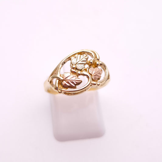 9ct Two Tone Yellow and Rose Gold Leaf Patterned Openwork Ring