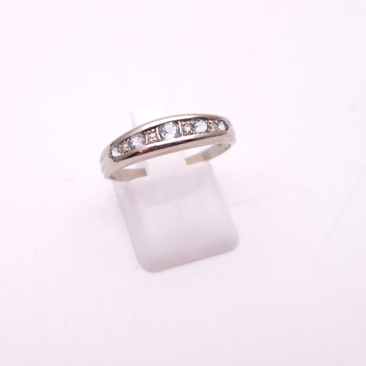 9ct White gold Aquamarine and Diamond Multistone Row Ring