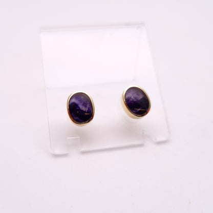 9ct Yellow Gold Blue John Collet Set Stud Earrings