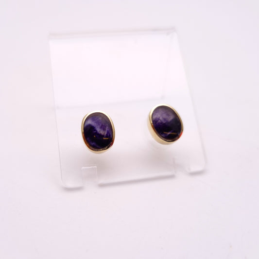 9ct Yellow Gold Blue John Collet Set Stud Earrings