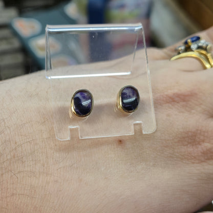 9ct Yellow Gold Blue John Collet Set Stud Earrings