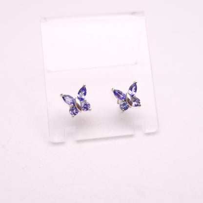 9ct White Gold Tanzanite Butterfly Stud Earrings