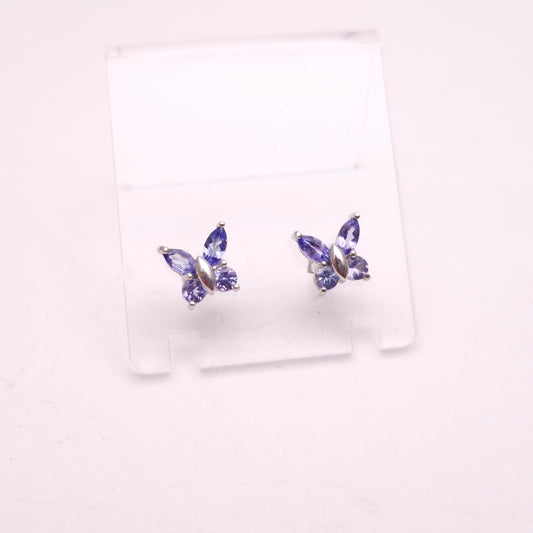 9ct White Gold Tanzanite Butterfly Stud Earrings