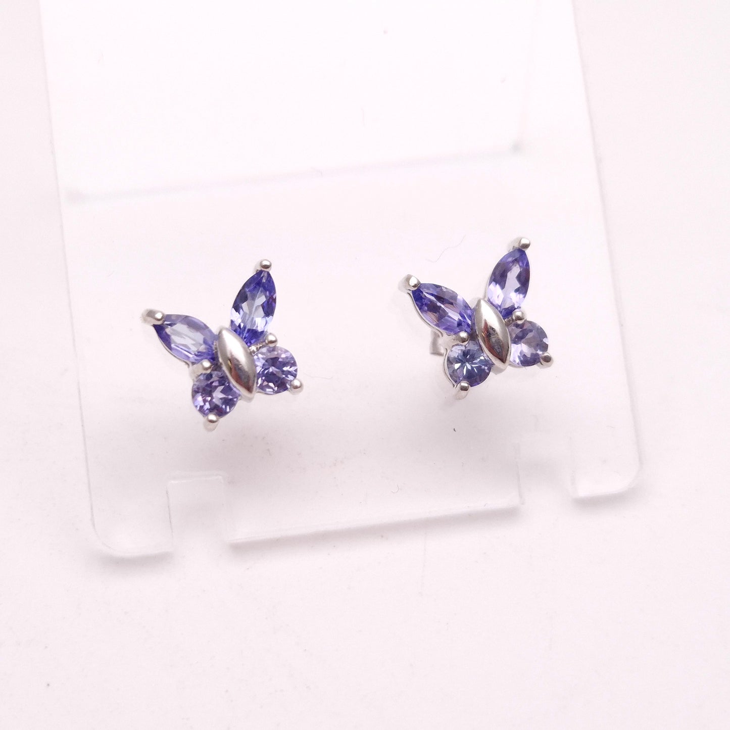 9ct White Gold Tanzanite Butterfly Stud Earrings