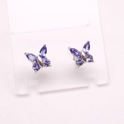 9ct White Gold Tanzanite Butterfly Stud Earrings