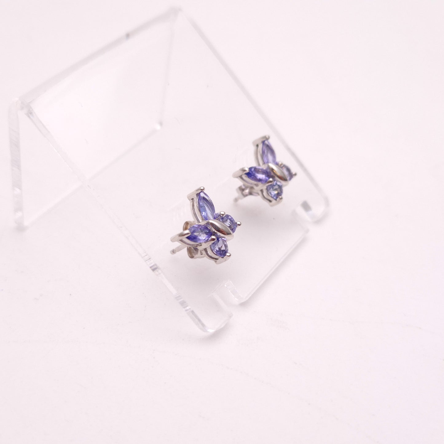 9ct White Gold Tanzanite Butterfly Stud Earrings