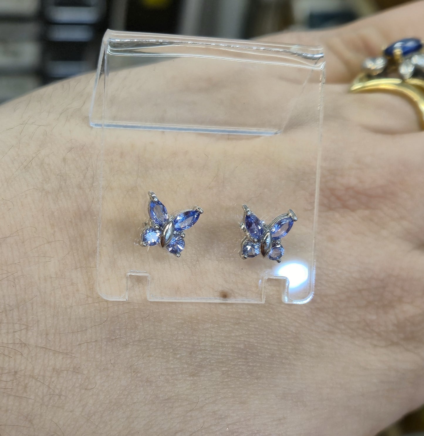 9ct White Gold Tanzanite Butterfly Stud Earrings