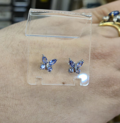 9ct White Gold Tanzanite Butterfly Stud Earrings