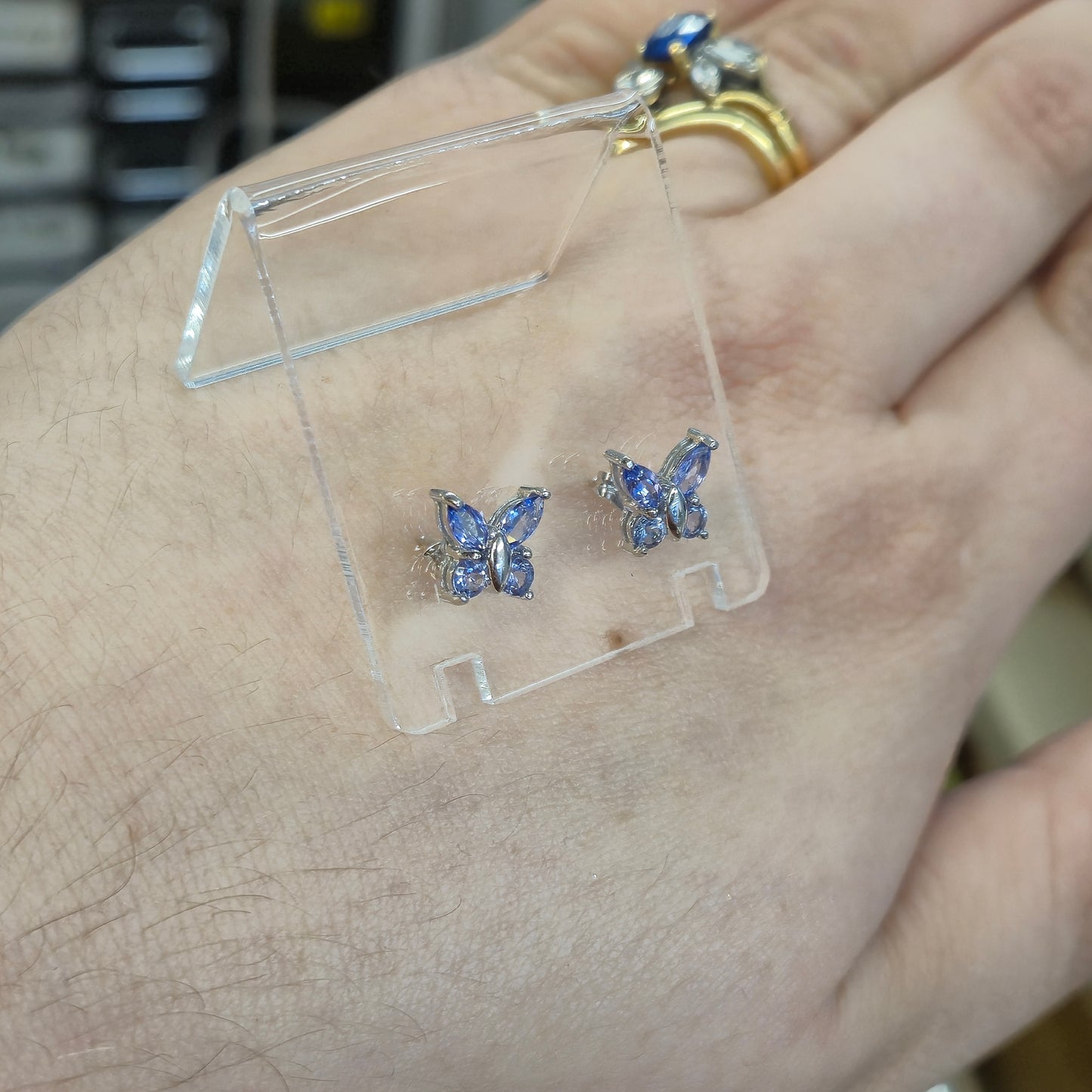 9ct White Gold Tanzanite Butterfly Stud Earrings