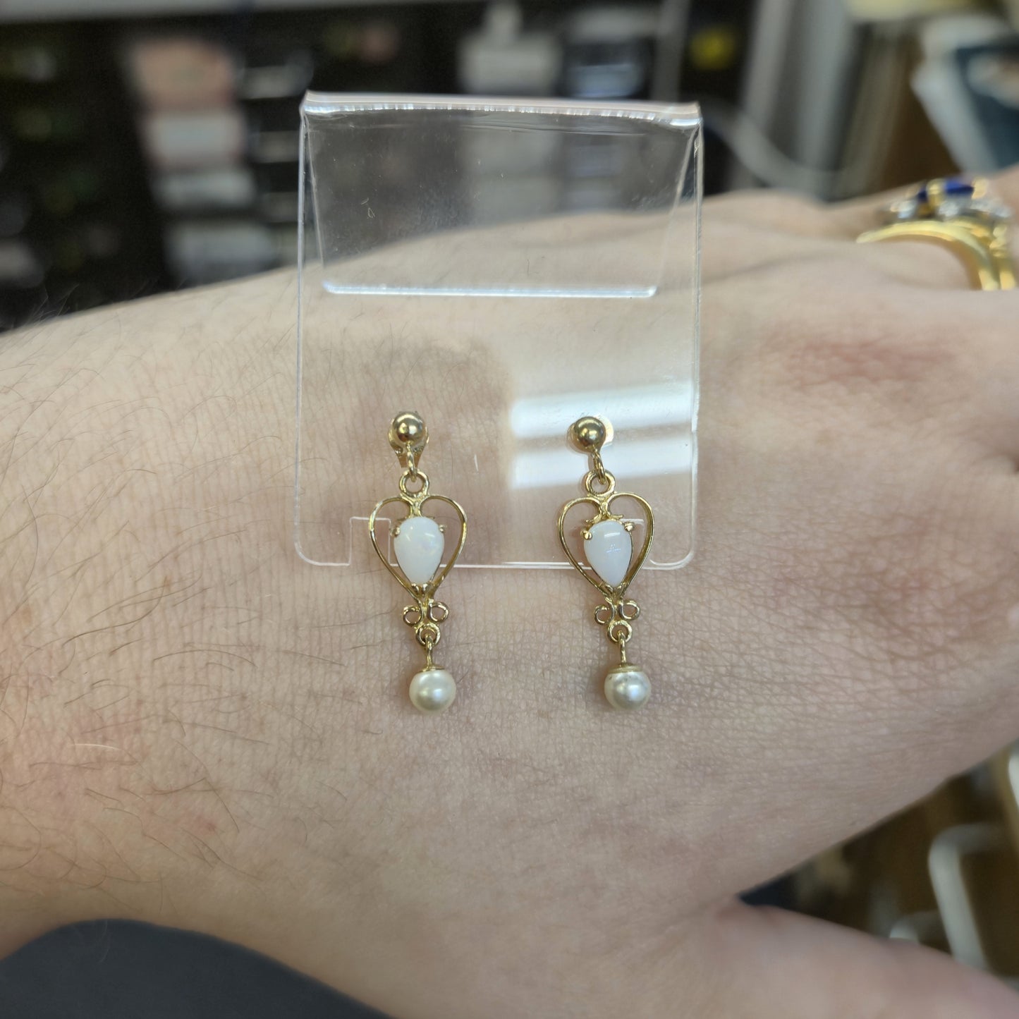 9ct Yellow Gold Opal and Pearl Drop Earrings