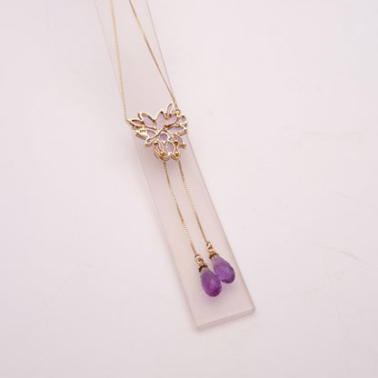 9ct Yellow Gold Amethyst Cluster Lariat Pendant with Removeable Briolette Drops