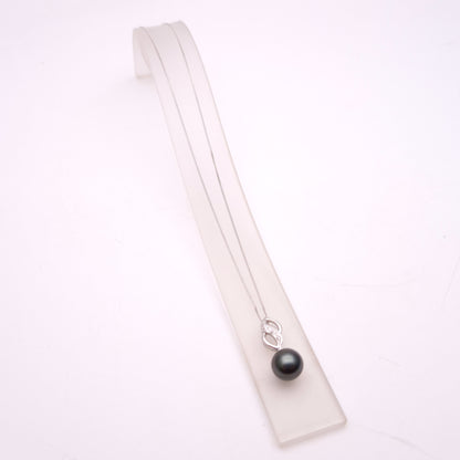 9ct White Gold Black Pearl and Diamond Pendant and Chain Necklace