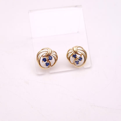9ct Yellow Gold Sapphire Openwork Swirly Necklace and Earring Set