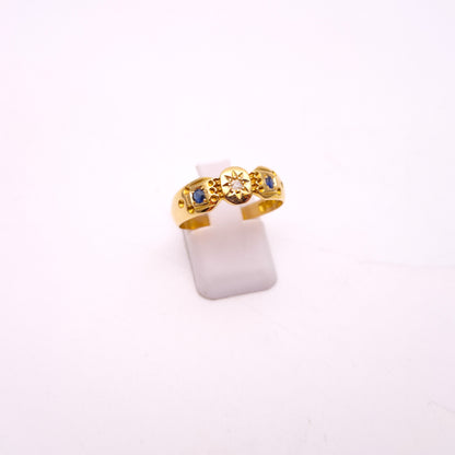18ct Yellow Gold Antique Victorian Sapphire and Diamond Ring Chester 1899