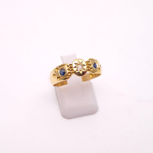 18ct Yellow Gold Antique Victorian Sapphire and Diamond Ring Chester 1899