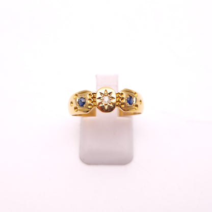 18ct Yellow Gold Antique Victorian Sapphire and Diamond Ring Chester 1899