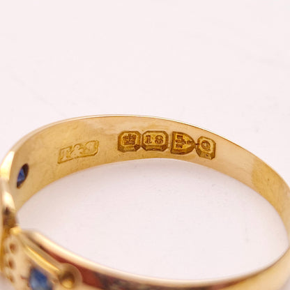 18ct Yellow Gold Antique Victorian Sapphire and Diamond Ring Chester 1899