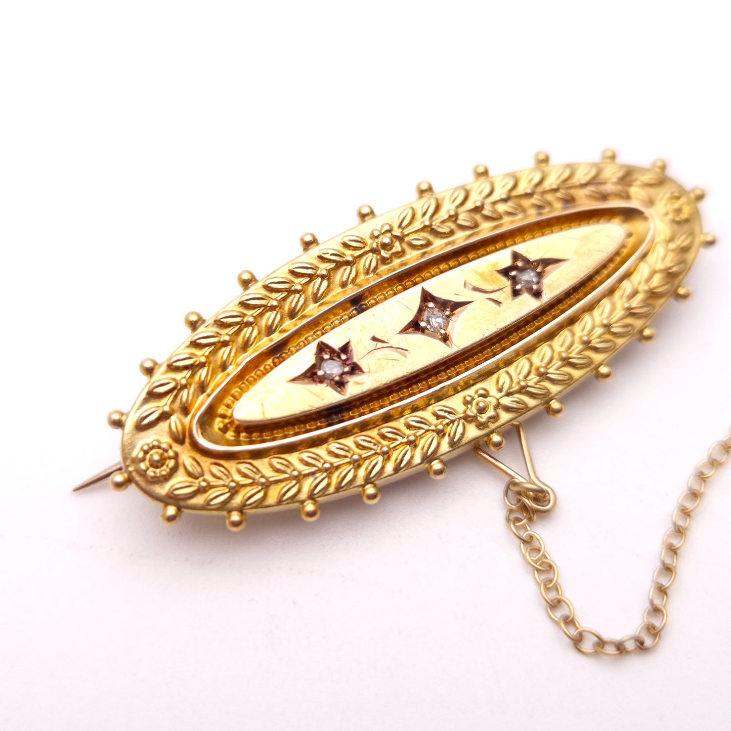 9ct Yellow Gold Antique Diamond Set Mourning Brooch