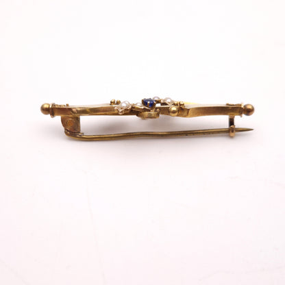 15ct Yellow gold Antique Edwardian Sapphire and Pearl Floral Brooch Chester 1902