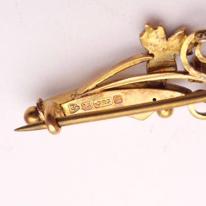 15ct Yellow gold Antique Edwardian Sapphire and Pearl Floral Brooch Chester 1902