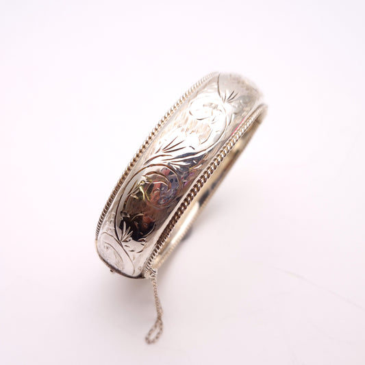 Sterling Silver Vintage Full Engraved Patterned Hinged Bangle