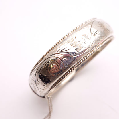 Sterling Silver Vintage Full Engraved Patterned Hinged Bangle