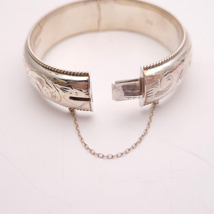 Sterling Silver Vintage Full Engraved Patterned Hinged Bangle